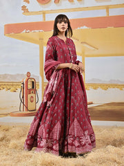 Maroon Vasansi Silk Printed Anarkali Gown