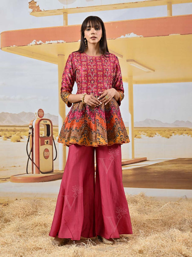 Berry Vasansi Silk Embroidered Peplum and Palazzo Set