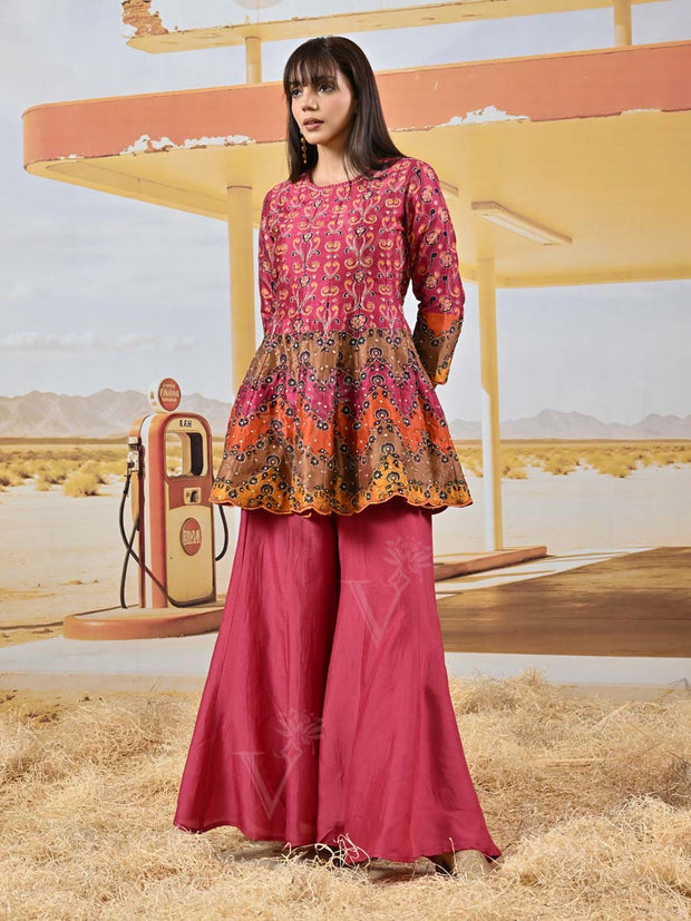 Berry Vasansi Silk Embroidered Peplum and Palazzo Set