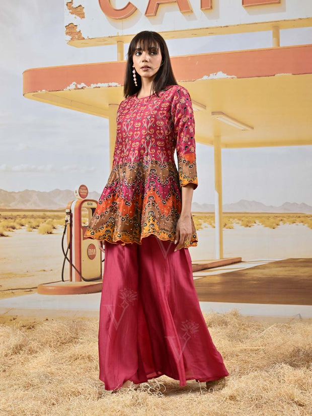 Berry Vasansi Silk Embroidered Peplum and Palazzo Set