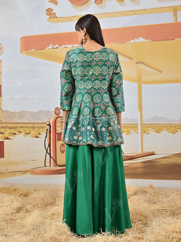 Green Vasansi Silk Embroidered Peplum and Palazzo Set