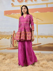 Purple Vasansi Silk Embroidered Peplum and Palazzo Set