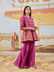 Purple Vasansi Silk Embroidered Peplum and Palazzo Set