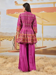 Purple Vasansi Silk Embroidered Peplum and Palazzo Set