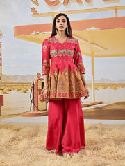 Red Vasansi Silk Embroidered Peplum and Palazzo Set