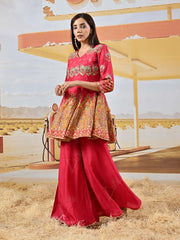 Red Vasansi Silk Embroidered Peplum and Palazzo Set