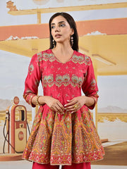 Red Vasansi Silk Embroidered Peplum and Palazzo Set