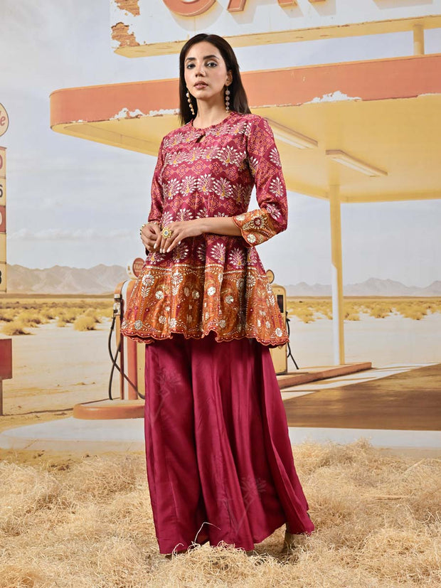 Berry Vasansi Silk Embroidered Peplum and Palazzo Set
