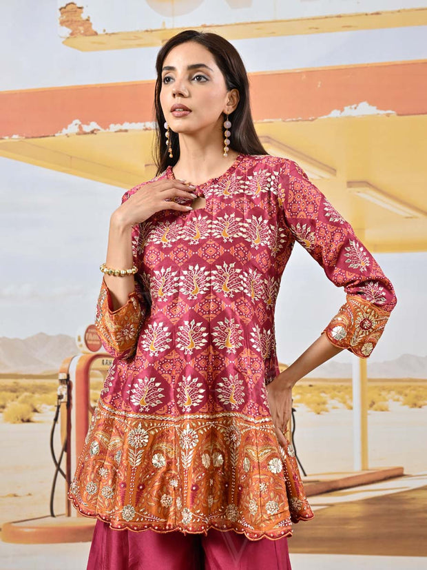 Berry Vasansi Silk Embroidered Peplum and Palazzo Set