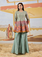 Green Vasansi Silk Embroidered Peplum and Palazzo Set