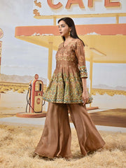 Brown Vasansi Silk Embroidered Peplum and Palazzo Set