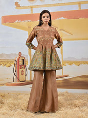 Brown Vasansi Silk Embroidered Peplum and Palazzo Set