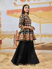 Black Vasansi Silk Embroidered Peplum and Palazzo Set