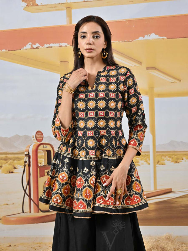 Black Vasansi Silk Embroidered Peplum and Palazzo Set