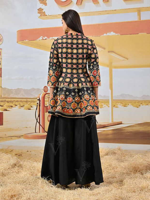 Black Vasansi Silk Embroidered Peplum and Palazzo Set