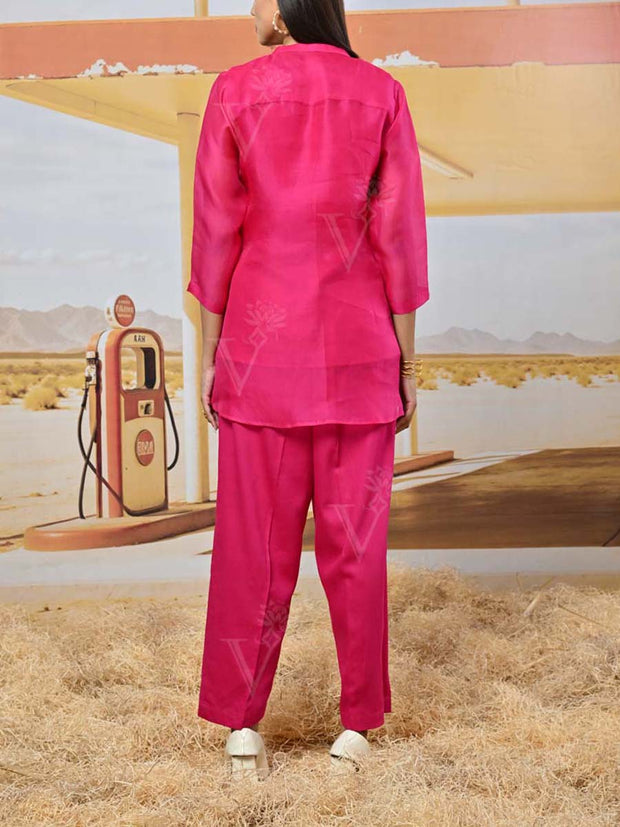 Pink Embroidered Organza Co Ord Set