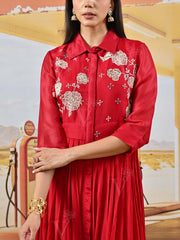 Red Organza Embroidered Gown