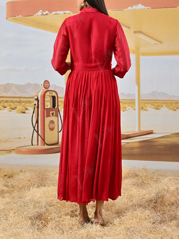 Red Organza Embroidered Gown