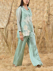Aqua Embroidered Organza Co-ord Set