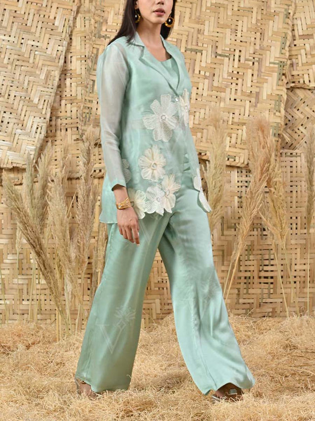 Aqua Embroidered Organza Co-ord Set