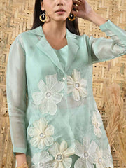 Aqua Embroidered Organza Co-ord Set