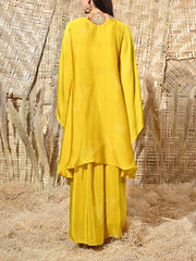 Yellow Embroidered Cape and Drape Skirt Set