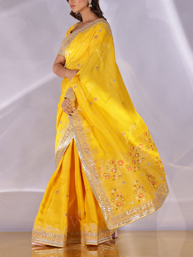 Yellow Dola Silk Gota Patti Saree