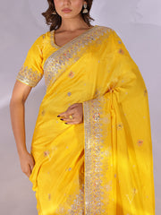 Yellow Dola Silk Gota Patti Saree