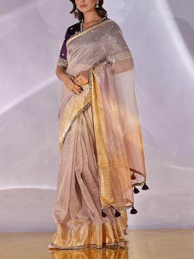 Onion Pink Tissue Zardozi saree