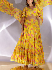 Yellow Wrinkle Crepe Lehenga Set