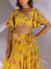 Yellow Wrinkle Crepe Lehenga Set