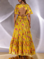 Yellow Wrinkle Crepe Lehenga Set