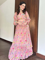Beige Wrinkle Crepe Lehenga Set