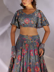 Grey Wrinkle Crepe Lehenga Set