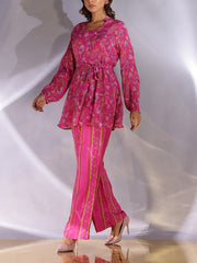 Pink Wrinkle Crepe Co Ord Set
