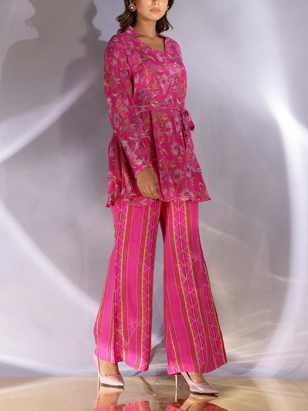 Pink Wrinkle Crepe Co Ord Set