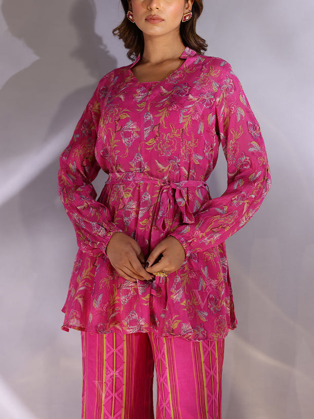 Pink Wrinkle Crepe Co Ord Set