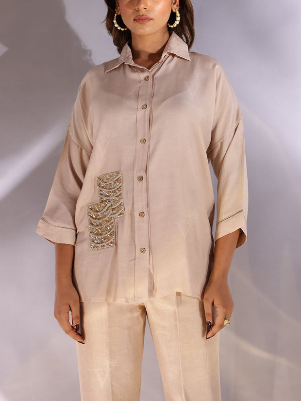 Beige Silk Co Ord Set