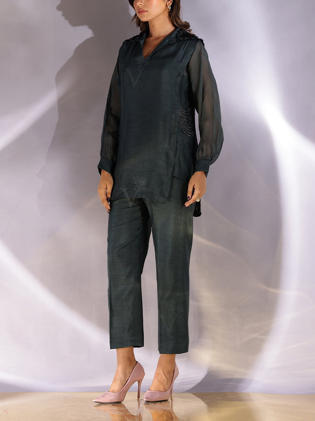 Mid Night Blue Cotton Silk Co Ord Set