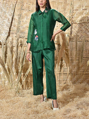 Green Organza Embroidered Co Ord Set