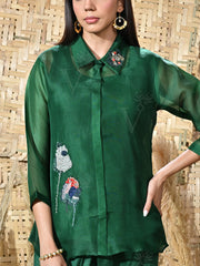 Green Organza Embroidered Co Ord Set