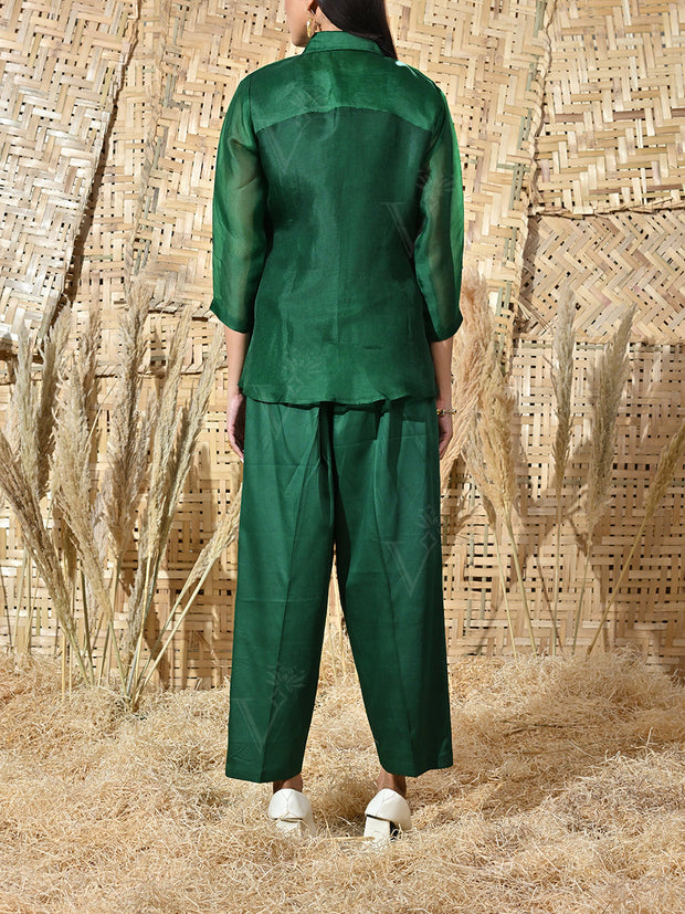 Green Organza Embroidered Co Ord Set