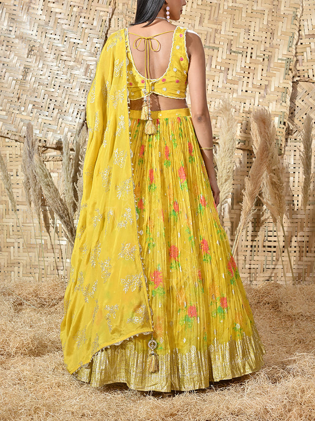 Yellow Embroidered Silk Lehenga Set