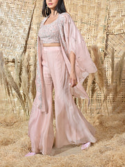 Pink Embroidered Silk Jacket and Pant Set