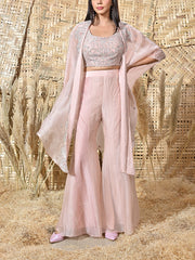 Pink Embroidered Silk Jacket and Pant Set