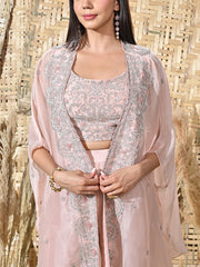 Pink Embroidered Silk Jacket and Pant Set