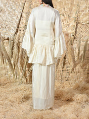Cream Embroidered Satin Cape and Crepe Drape Skirt Set