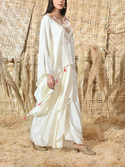 Cream Embroidered Crepe Cape and Drape Skirt Set