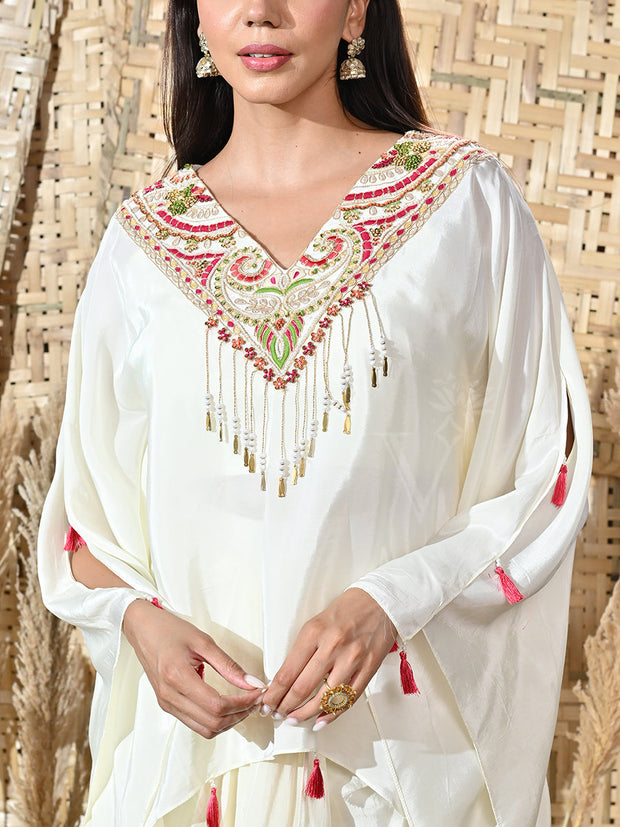Cream Embroidered Crepe Cape and Drape Skirt Set
