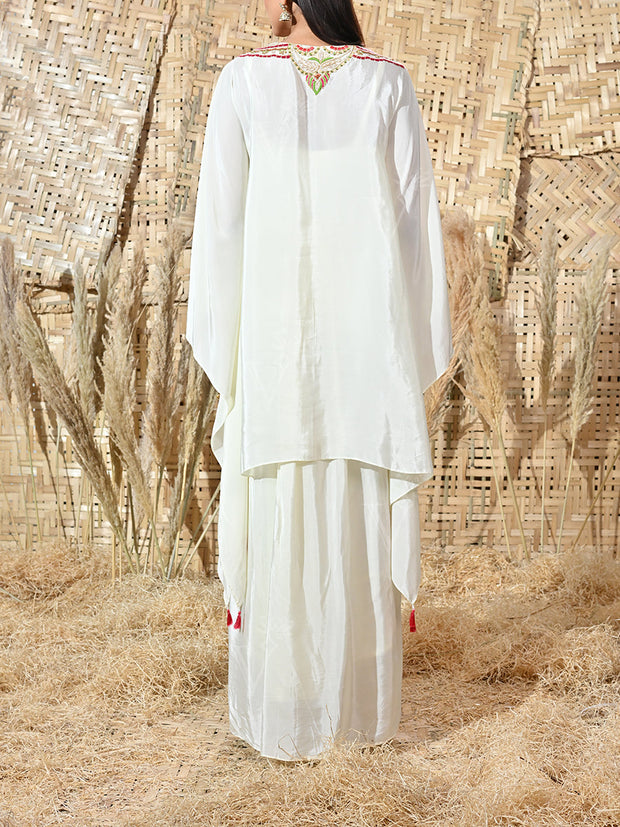 Cream Embroidered Crepe Cape and Drape Skirt Set